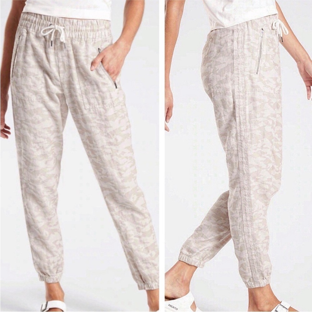 Athleta Camo Cabo Tide 100% Linen Joggers size 6